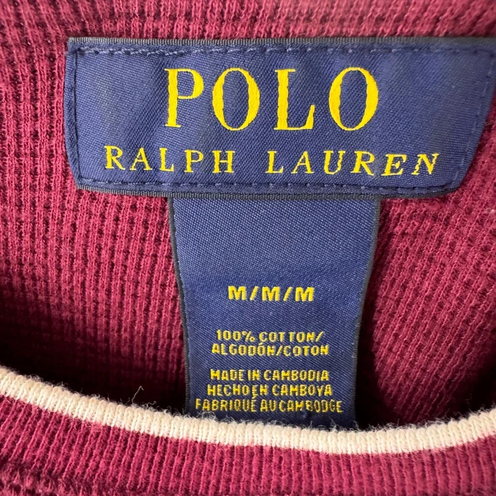 Polo Ralph Lauren Mens Burgundy Waffle Knit Thermal Long Sleeve Shirt Medium